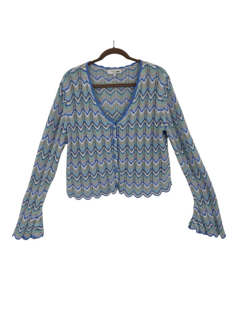 Derek Lam 10 Crosby Blue Knit Crochet Top Cardigan Size M Hippie Boho